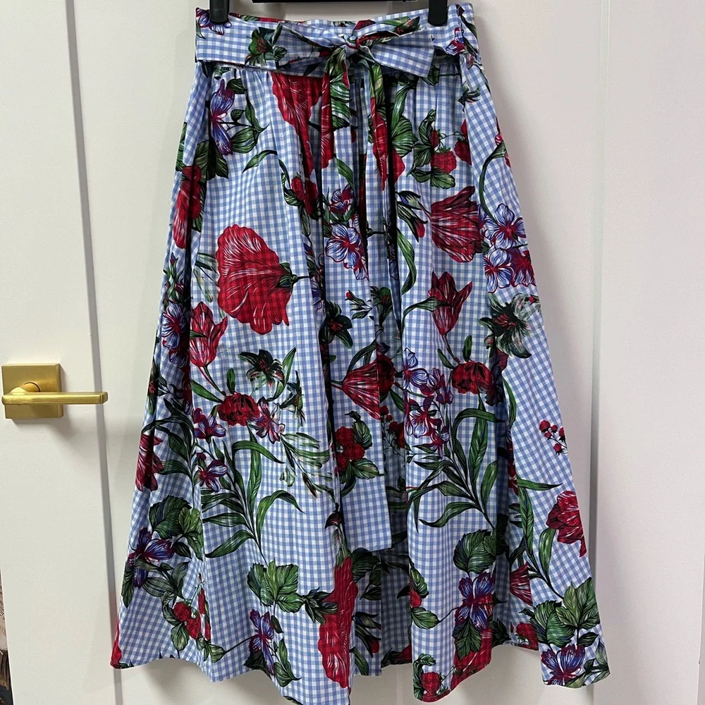Zara Blue and Red Floral A-Line Skirt - Picture 1 of 6